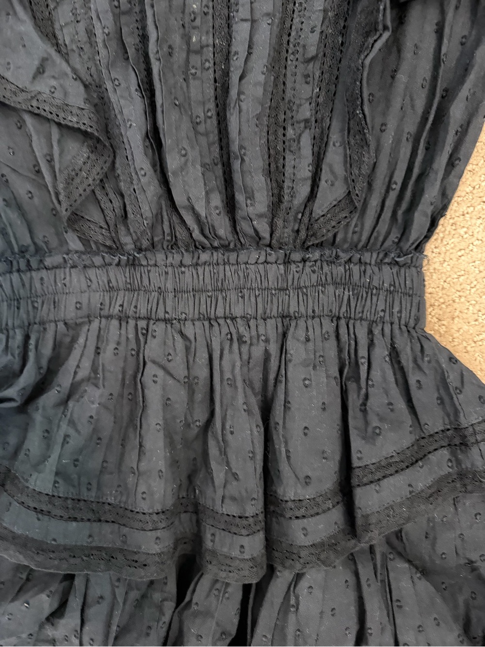 Love Shack Fancy Ruffled Short Sleeve Tiered Mini Dress - Black XS - Picture 4 of 8